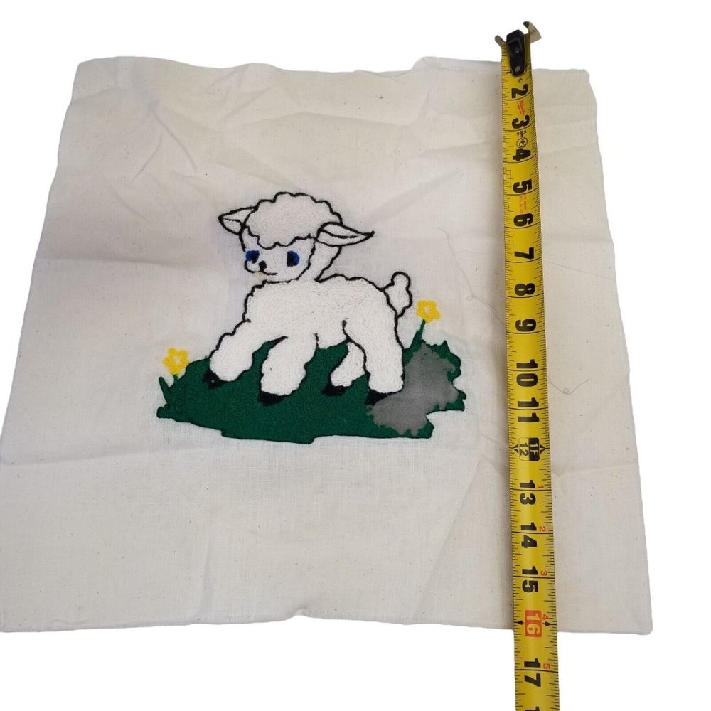 Vintage Hand Embroidered Quilt Square Handmade Spring Lamb Unfinished Animal - Picture 7 of 8
